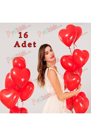 Kırmızı Kalpli Baskısız Balonu 16 Lı Romantik Kalp Balonlar