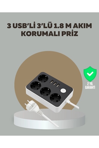 Buğz 4 Prizli 3 Usb Portlu Anahtarlı Akım Korumalı Priz