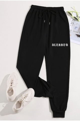 Uyguntarz Unisex Baskılı Eşofman Altı Siyah Melanj