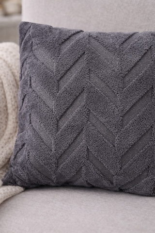 Peluş Dekoratif Kırlent Kılıfı İskandinav Zigzag-balıksırtı 4 Lü Set 42x42 Cm Antrasit