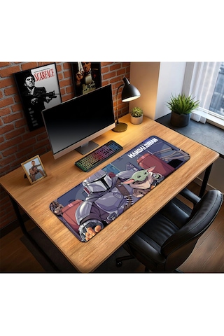 The Mandalorian Oyun Gaming Klavye Mouse Pad Kaymaz Taban Kenarları Dikişli Su Geçirmez Masa Matı 70x30 Cm