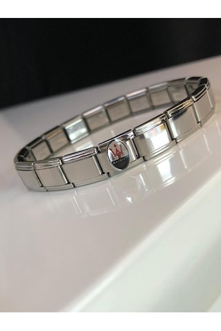 Erkek Çelik Bileklik - Maserati Logo Model Italy Nomi Charm Çelik Bileklik Gümüş