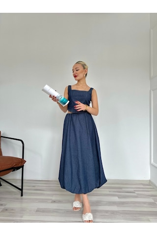 Keymoda Kadın Denim Balon Etek Mavi Mavi