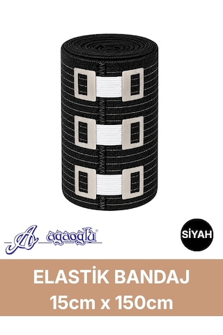 Elastik Bandaj 15cm, 4 Klipsli 4,5 Metreye Kadar Uzar, Spor Ve Günlük Kullanım Siyah