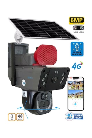O-kam 3815 4g 6mp Dual Lens Güneş Panelli Solar Sirenli Güvenlik Kamerası