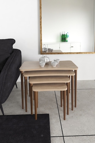 Selena 4Lü Zigon Sehpa Ahşap Ayaklı Salonseti Sehpası Sonomo