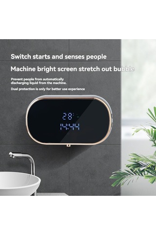 Moveevo Dokunsuz Akıllı Köpük Dağıtıcı - Sayısal Göstergeli, Şarjlı, Duvar Montlu, 3 Modlu El Yıkama Cihazı Siyah