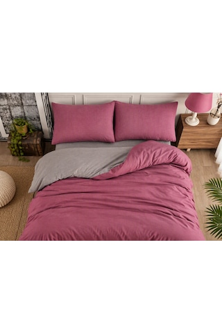 Lux Comfort Düz Renk Çift Kişilik Nevresim Takımı Çift Renkli Yumuşak Dokulu 200x220 Cm 4 Parça A.Kahve - Gri - Pembe