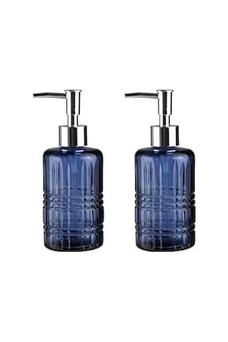 Banyo Seti Cam Sıvı Sabunluk 2 Adet,kristal Desenli Mavi 300ml 6,8x17,6cm Diğer