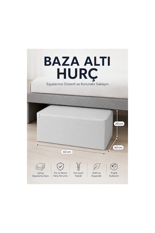 Hurç Seti Fermuarlı Baza Altı Hurcu Yorgan Battaniye Kıyafet Saklama Organizeri 3'lü Gri