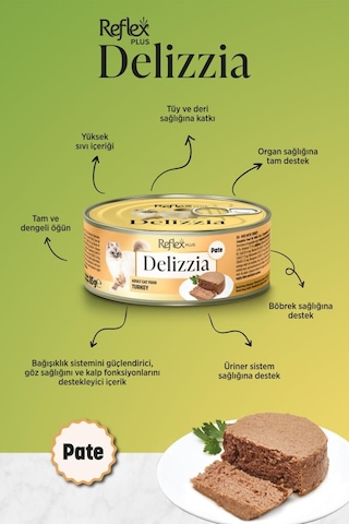 Reflex Plus Delizzia / Kıyılmış Hindi Etli Yetişkin Kedi Maması 85g X 24 Adet