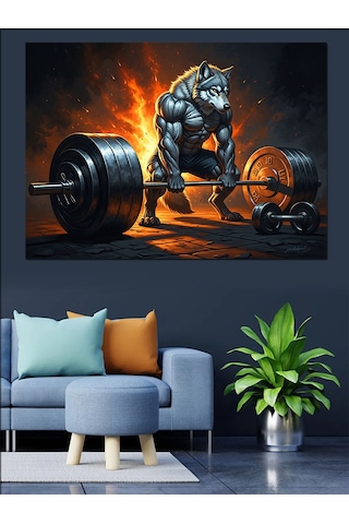 Ahşap Tablo Ağırlık Kaldıran Kurt Adam Motivasyon Dekoratif Tablolar