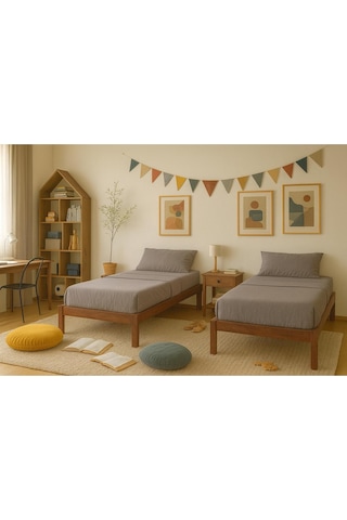 90cm X 200cm Masif Ahşap Ceviz Renk Tek Kişilik Smart Karyola 90cmx200 Cm Ceviz Renk Iskandinav