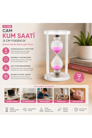 Orta Cam Kum Saati Cam Standlı Çap: 6.8cm-yükseklik: 12cm 5250