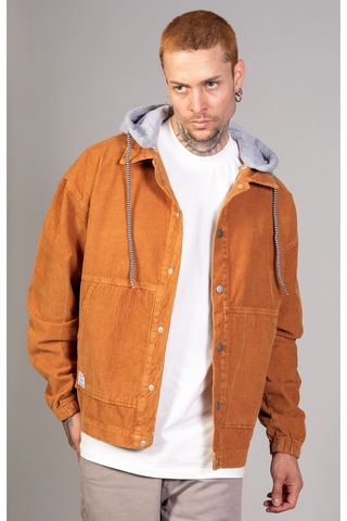 Erkek Camel Çıkarılabilir Kapüşonlu Oversize Pamuklu Kadife C... CAMEL