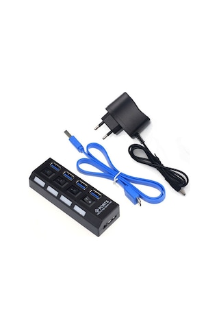 USB 3.0 Çoklayıcı Çoğaltıcı Hub 4 Port Adaptörlü On/Off Anahtarlı