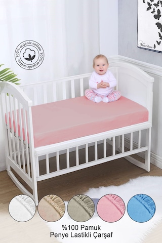 %100 Organik Pamuk Penye Lastikli Bebek Çarşafı