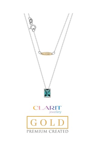 Clarit Serisi Created Paraiba Taşlı 8 Ayar Beyaz Altın Baget Kolye