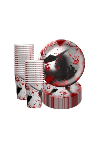 10 Adet Cadılar Bayramı Tek Kullanımlık Kan El İzi Sofra Korku Parti Dekorasyonu, Stil: 9 İnç Kağıt Tabaklar