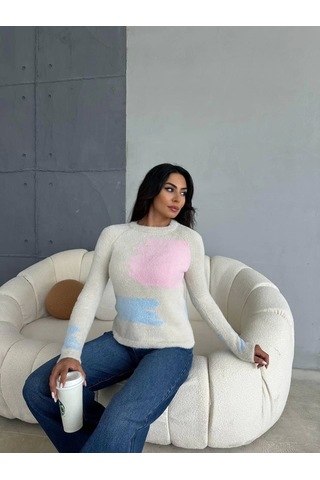 Kazax Bıyıklı Triko Kazak Beyaz Beyaz