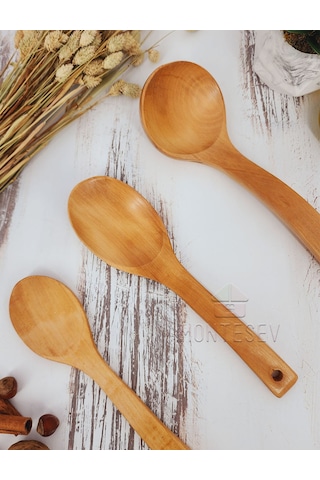 Ahşap Tahta Mutfak Kaşık Seti 3 Parça Kayın, Şimşir Ağacı 3-5