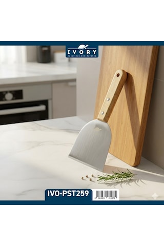 Ivory Paslanmaz Çelik Spatula 21x10 Cm Ahşap Saplı Hamur Ve Pasta Spatulası Açık Kahverengi