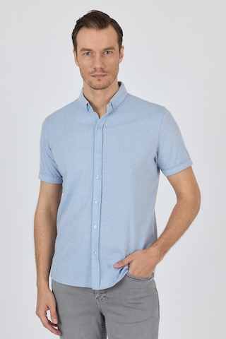 İmza Koyu Mavi Kısa Kol Düz Örme Düğmeli Yaka Cepsiz Pamuklu Classic Slim Fit Gömlek 1004250155 300 Koyu Mavi