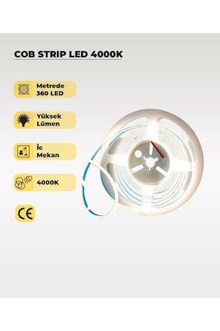 12v Cob Şerit Led Günışığı Işık - Metrede 360 Led - 5 Metre 5 METRE