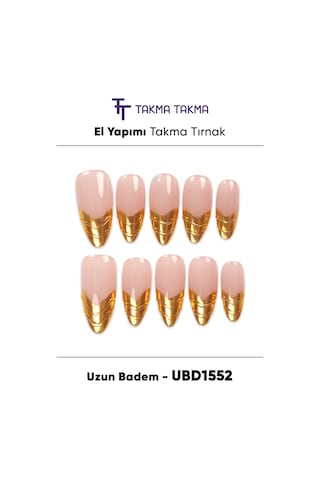 10'lu Ten Uzun Badem Ubd1552 Tekrar Kullanılabilir El Yapımı Protez Takma Tırnak Xs