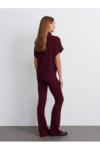 Dilvin 71910 Yüksek Bel Örme Pantolon-bordo Bordo