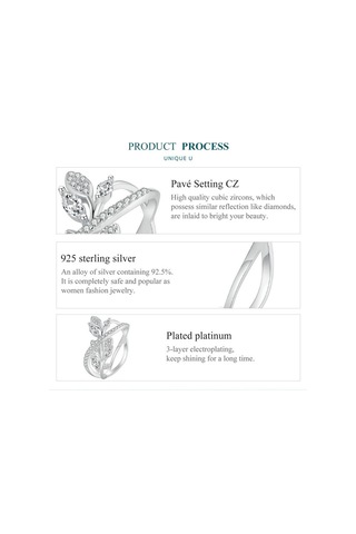 Bsr453-6 S925 Sterling Silver White Gold Plated Zircon Luxury Leaf Ring Çok Renkli