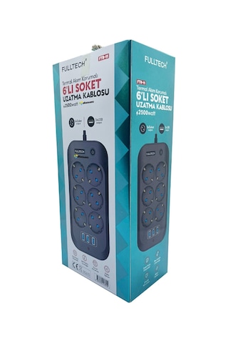 Fulltech Termal Akım Korumalı, Çocuk Korumalı, 6'lı 2 Mt Uzatma K