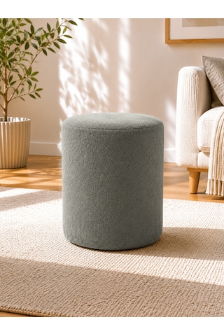 Taş Gri Welsoft Kumaş Puf 40x45 Cm Yuvarlak Puf Dekoratif Oturma Pufu Yumuşak Dokulu Modern Puf