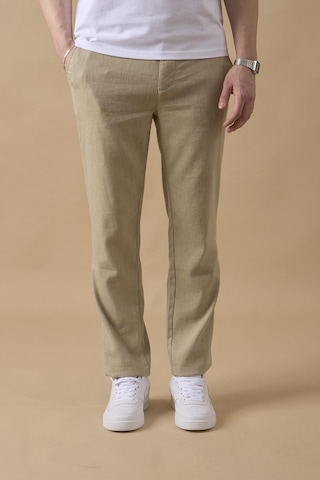 Braccas Erkek Haki Slim Fit Keten Karışımlı Çizgili Pantolon Haki