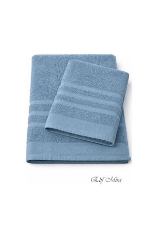 2 Parça Banyo Havlusu Seti Pamuklu Sude 70x140 + 50x85 Cm Mavi