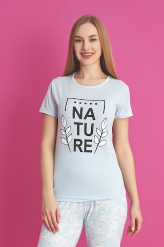 Dreamy Pamuklu Desenli Kısa Kollu Pijama Takımı Mavi