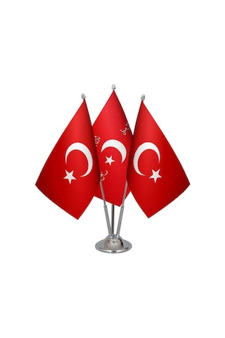 Masa Üstü İttihat ve Terakki Bayrağı Türk Bayrağı Üçlü Krom Direk