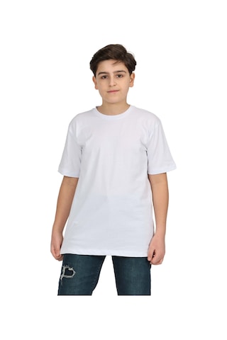 Erdem Kıds Erkek Çocuk Beyaz Düz Baskısız Kısa Kol Basic Casual-okul T-shirt Beyaz Beyaz