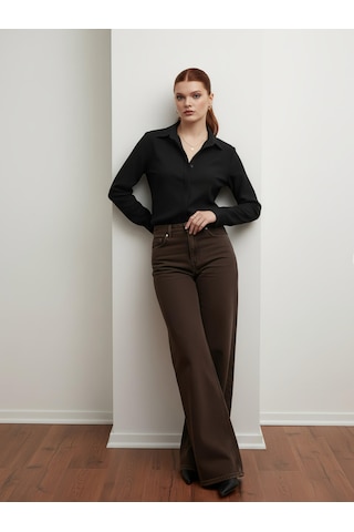 Pera Moda Kadın Slim Fit Pamuklu Ofis Gömleği Koyu Siyah