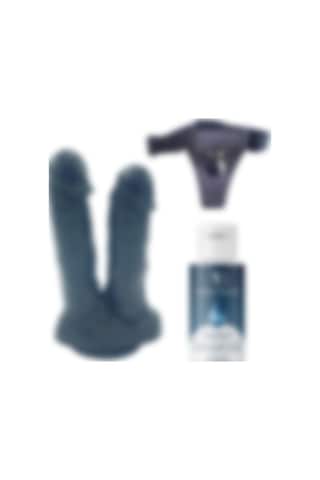 Red Fox Belden Bağlamalı Kayganlaştırıcı Set Noctis 21cm Siyah Çiftli Dildo No:61