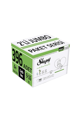 Sleepy Natural Bebek Bezi 4 Numara+ Maxi Plus 2'li Jumbo Paket Serisi 396 Adet