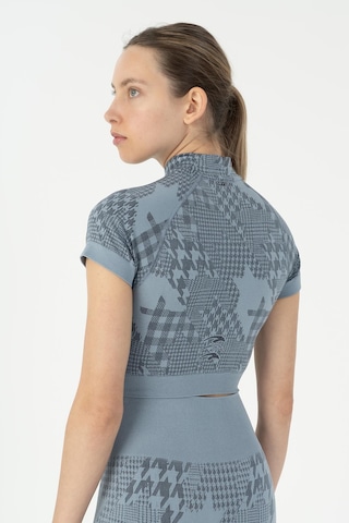 Maraton Slimfit Kadın Bisiklet Yaka Mavi Crop Top Mavi
