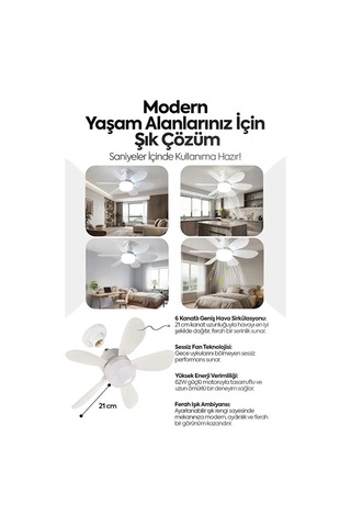Mep 6 Kanatlı 3 Kademeli Led Aydınlatmalı Uzaktan Kumandalı Tavan Vantilatörü Najmaddin