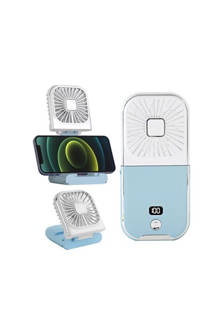 Honmex F30pro Masaüstü Çevreleyici Usb Fan - Elden Tutulabilir, Geri Şarj Edilebilir, 3000mah Pil, Sayısal Göstergeli - Mavi Beyaz