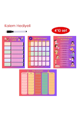 Çocuklar İçin Planlayıcı Set - Pembe Alışkanlık Takibi, Haftalık