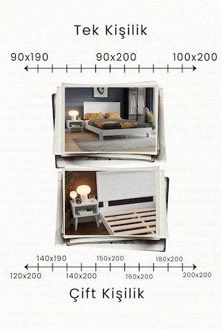 Renazzo Ebruli Yatay Başlıklı Masif Ahşap Karyola Ve 2 Beyaz 140x200 Beyaz - 140 X 200