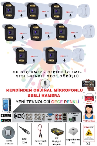 8 Li Sesli Güvenlik Kamerası 5 Mp Gece Renkli Full Hd Kamera Seti