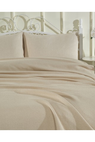 100% Pamuklu Kapuçino Lastikli Çarşaflı Pike Takımı 200x230 Cappuccino