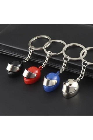 Mini Kask Metal Anahtarlık - Turkuaz Çok Renkli