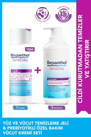 Bepanthol Sensidaily Günlük Vücut Bakım Kremi 400ml + Yüz Ve Vücut Temizleme Jeli 200ml - Çok Kuru Atopik Ciltler